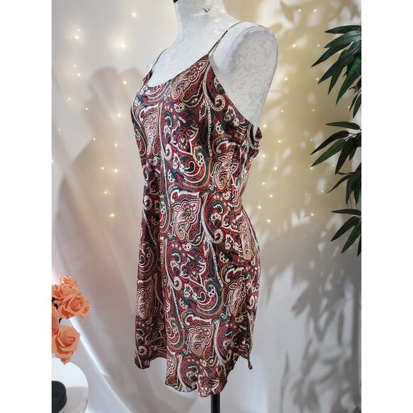 Lord & Taylor Vtg Silk Paisley Mini Chemise Slip Dress Size L Boho Forest Fairy - Picture 2 of 9